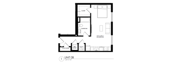 a floor plan of a house with a bedroom and a living room