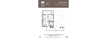 A floor plan for a 1 bedroom apartment sized at 627 square feet.
