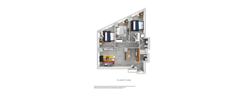3d floor plan of a 259 sq ft apartment