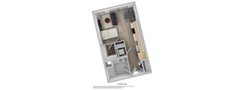 a 3d rendering of a floor plan with a bedroom and a living room