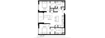 a floor plan of a unit with a bedroom and a living room