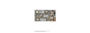 A floor plan of a house with a kitchen, living room, and two bedrooms.