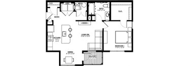 2D layout of 1 bedroom flat