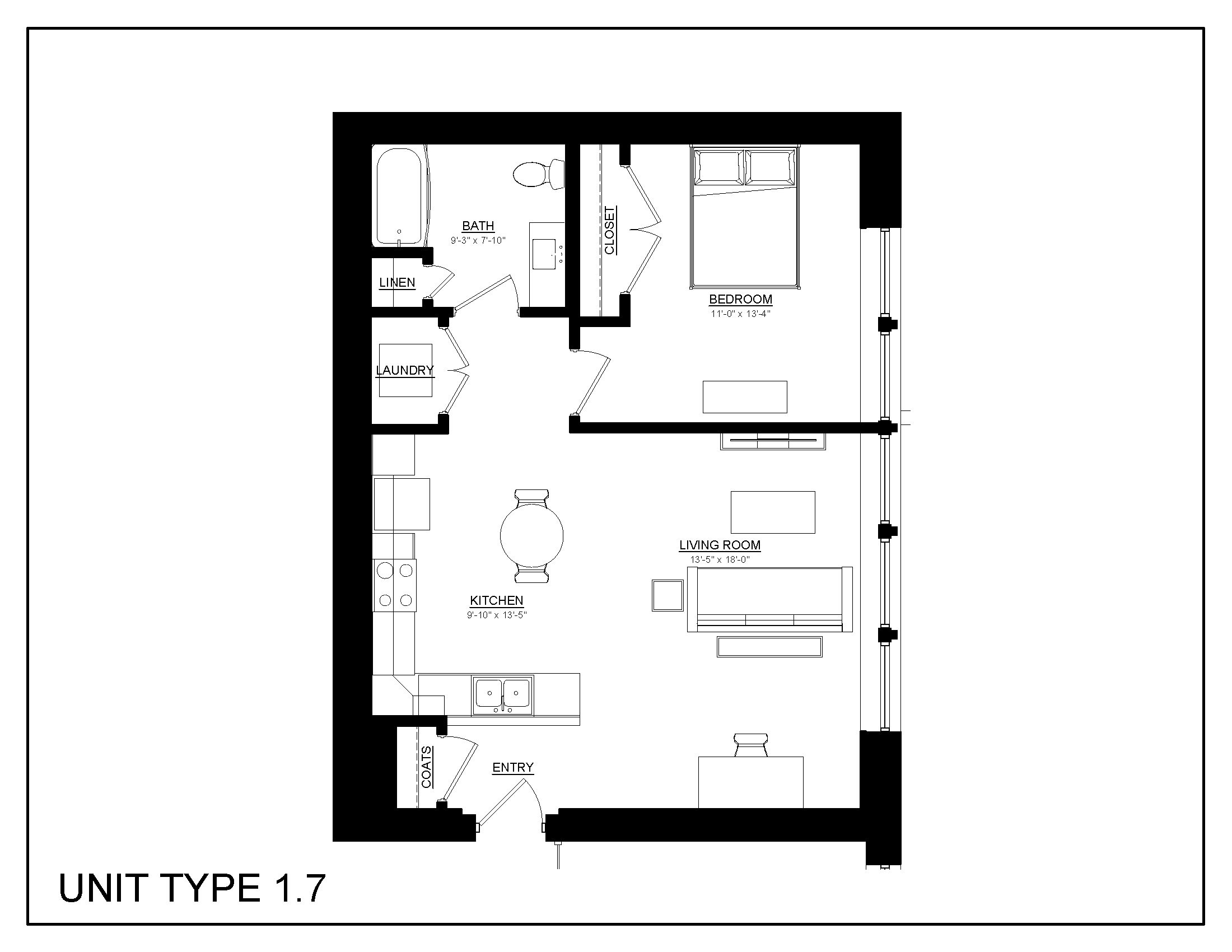 the floor plan of 1 bedroom