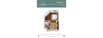 A floor plan of a one bedroom apartment with a bathroom.