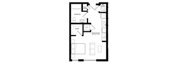 a floor plan of a small house with a bedroom and a living room