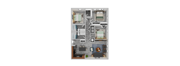 a 3d floor plan of a bedroom apartment with a living room