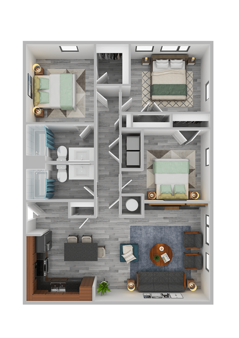 a 3d floor plan of a bedroom apartment with a living room
