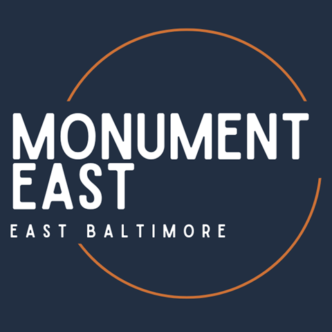 The image is a logo for Monument East in East Baltimore.
