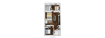 A floor plan of a house with a kitchen, living room, and bedrooms.