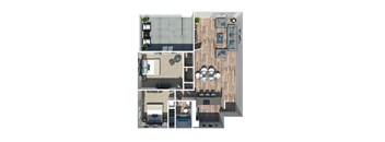 B1 Two Bedroom One Bath Floorplan at Kinley Lofts, Knoxville, 37912