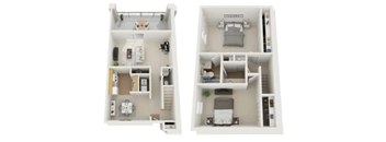 2Bedroom Floor Plan at Mountain Place Apartments, Stone Mountain, GA, 30083