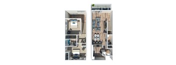 B3 Two Bedroom One and a Half Bath Floorplan at Kinley Lofts, Knoxville
