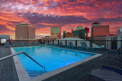 a swimming pool on the roof of a skyscraper at 500 Fifth Apartments, Nashville, TN, 37219