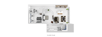 A floor plan of a house with a living room, kitchen, and bedrooms.