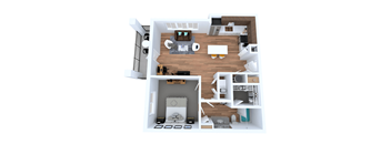 a 3d rendering of our 1 bedroom apartment at the crossings at white marsh apartments in white