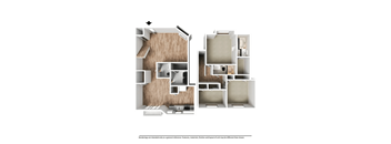 A diagram of a house with a staircase and a kitchen.