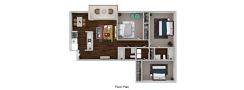 3Bed 2Bath Floor Plan at Casa de Luna Apartments, Raleigh, NC