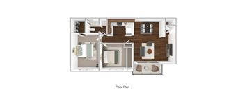 2Bed 1Bath Floor Plan at Casa de Luna Apartments, Raleigh, NC, 27604