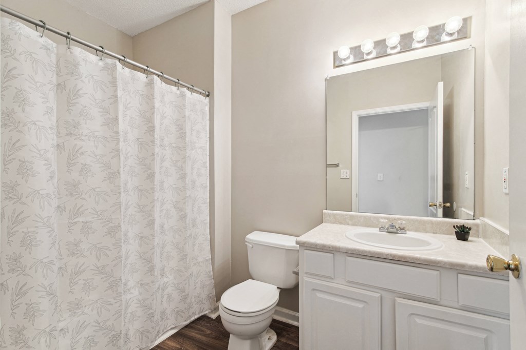 a bathroom with a shower and a toilet and a sink