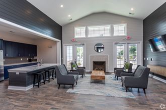 the estates at tanglewood|living room with fireplace