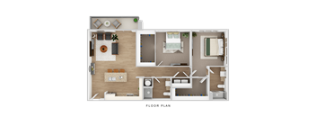 A floor plan of a house with a kitchen, living room, and bedrooms.