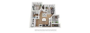 1 bed 1 bath floor plan at The Parker Austin, Pflugerville, Texas