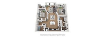 2 bed 2 bath floor plan at The Parker Austin, Pflugerville, TX