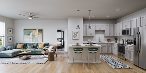 Kitchen And Living Area at The Parker Aiken Apartments, Aiken, SC