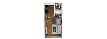 A small, neatly organized kitchen with a wooden floor.