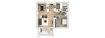 One Bedroom Floor Plan with 746 Sq. Ft. at The Parker North Augusta, North Augusta, SC, 29841