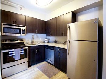 Refrigerator at 500 Fifth Apartments, Nashville, Tennessee