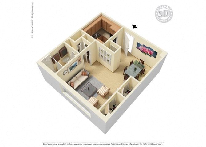 Studio 1 bath floor plan at 500 Fifth Apartments, Nashville, TN