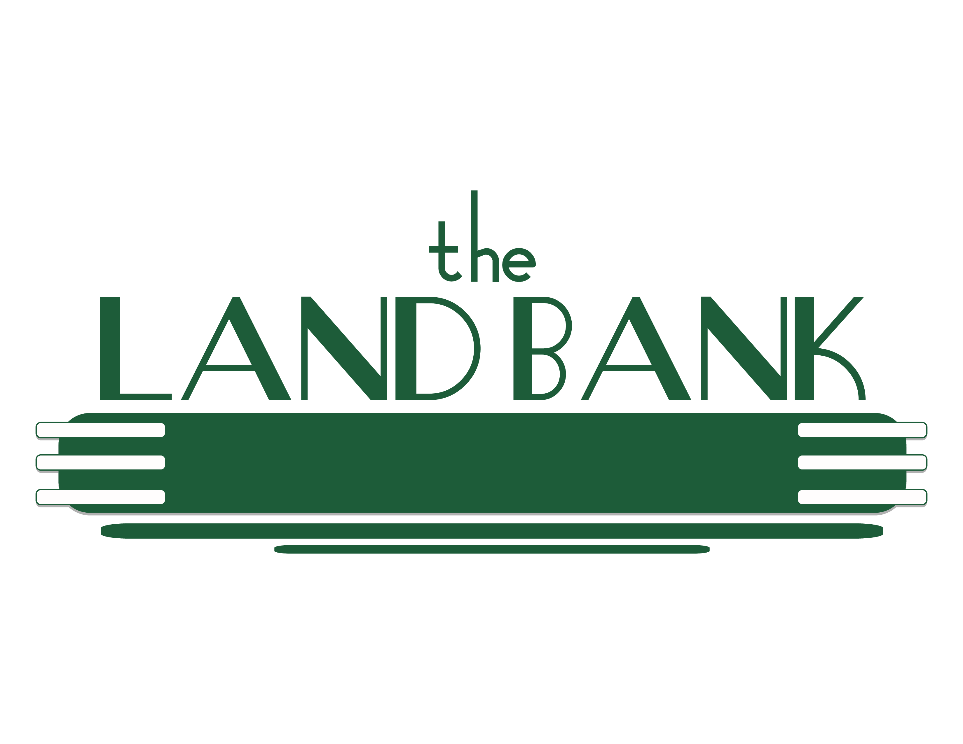 The image shows a logo with the text "the LAND BANK" in white on a green background.