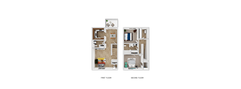 A diagram of a two-story house with labeled first and second floors.