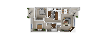 A detailed floor plan of a house showing all the rooms and their furnishings.