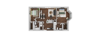 A top-down view of a room layout with furniture and decor.
