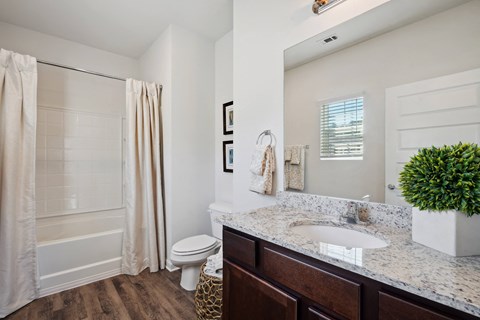 Bathroom with a sink and a toilet and a shower  at The Meadows, Bloomingdale, Georgia