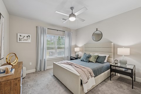 Bedroom With Ceiling Fan at The Exchange at Crestview Apartments, Crestview, Florida
