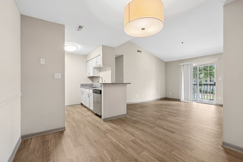 A kitchen with a dishwasher and a refrigerator.