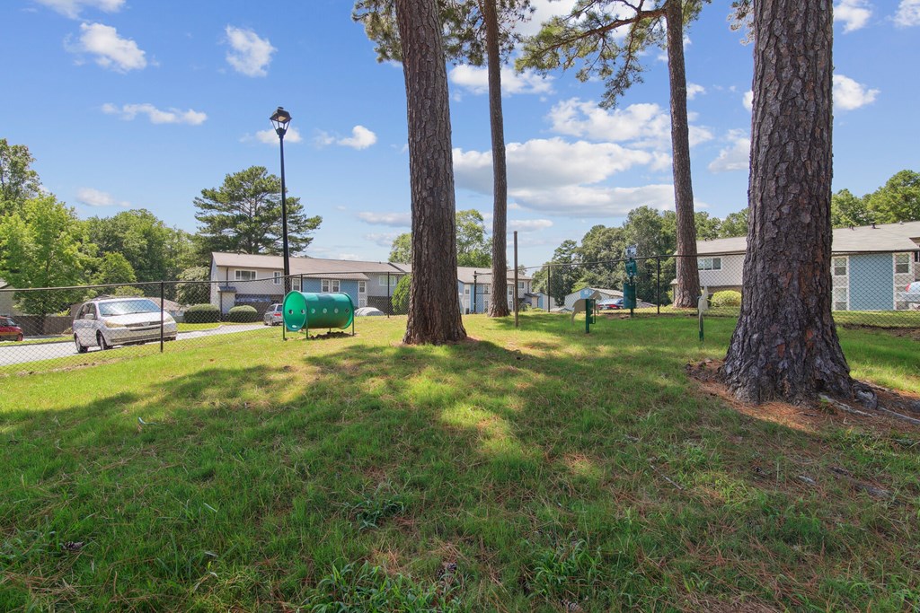 A park with a bench and trees.