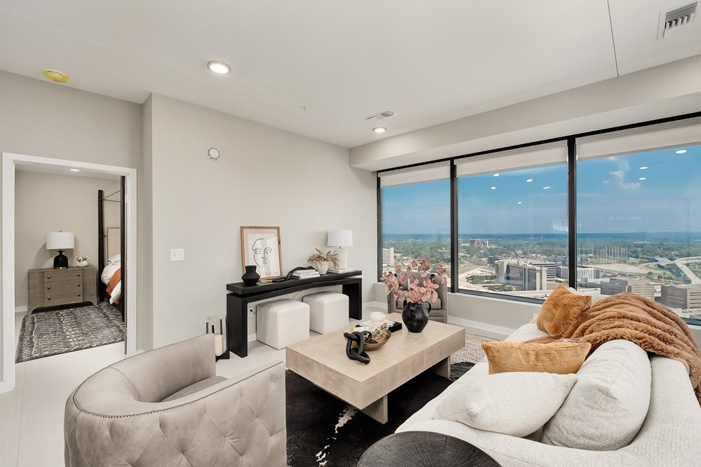 Living Room City View at The 600, Birmingham Alabama