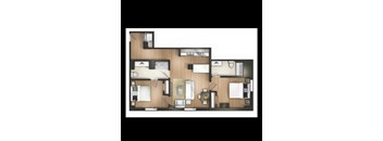 A floor plan of a house with two bedrooms and two bathrooms.