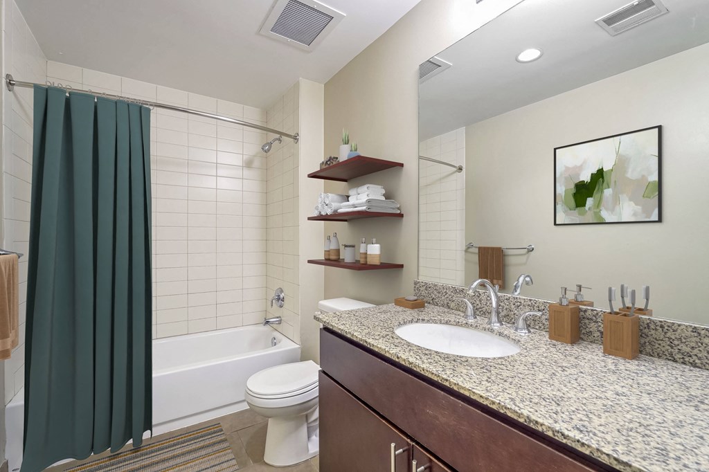 a bathroom with a sink and a toilet and a shower