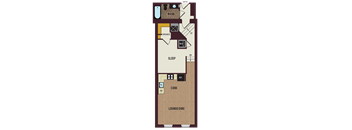 the floor plan of a small house with a bedroom and a living room