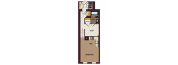 a floor plan of a house with a kitchen and a living room