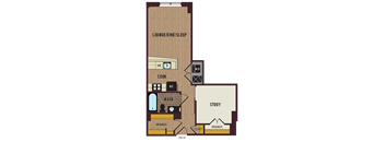 a floor plan of a home with a bedroom and a living room