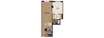the first floor floor plan of a home with a bedroom and a living room