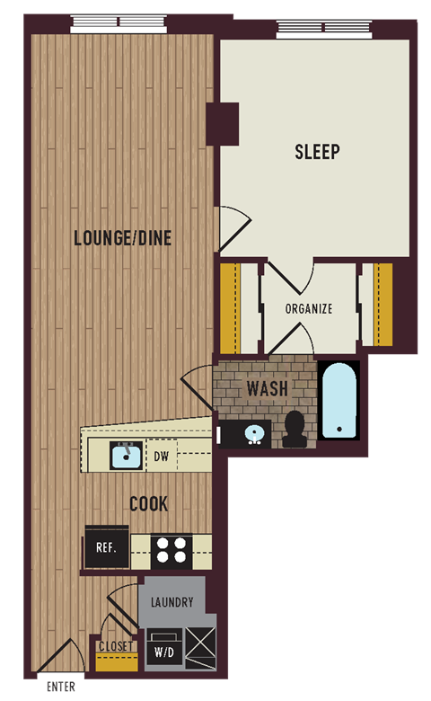 the first floor floor plan of a home with a bedroom and a living room