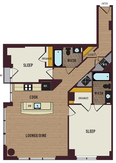 a floor plan of a home with a bedroom and a laundry room